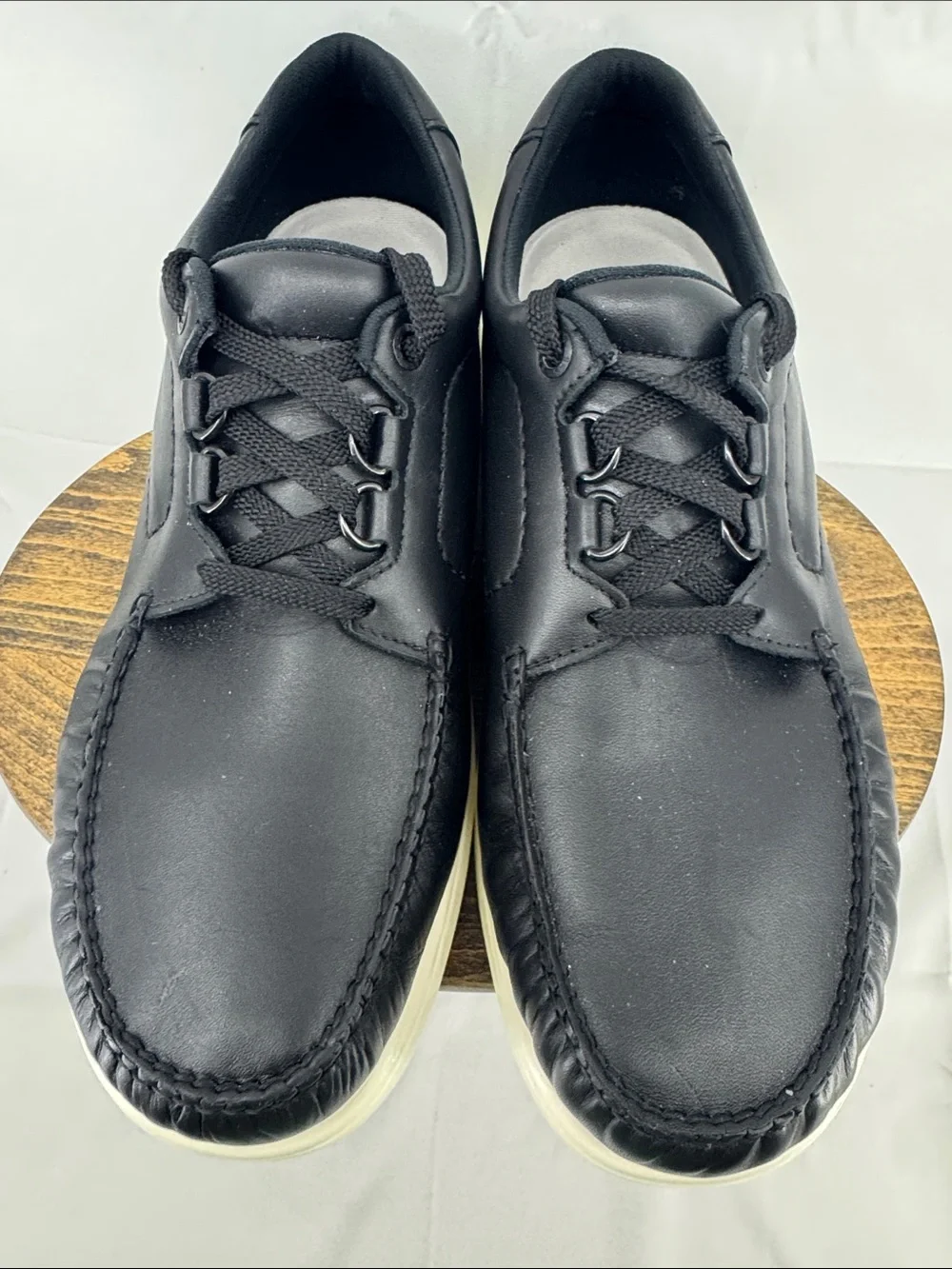 SAS Mens 'Bout Time LT Black Leather Lace-Up Casual Shoes w/ White Soles, sz 11N